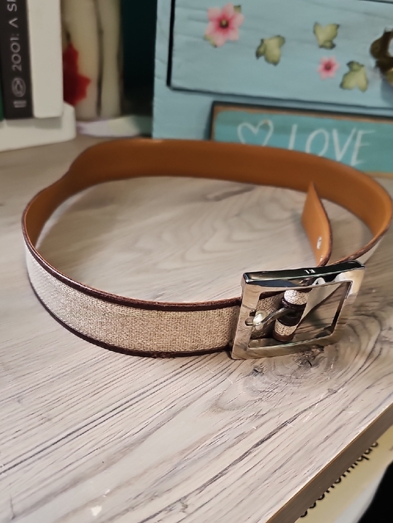 Ralph Lauren Accessories - Ralph Lauren Size M  women's Canvas and Brown Leather Belt with Silver Buckle